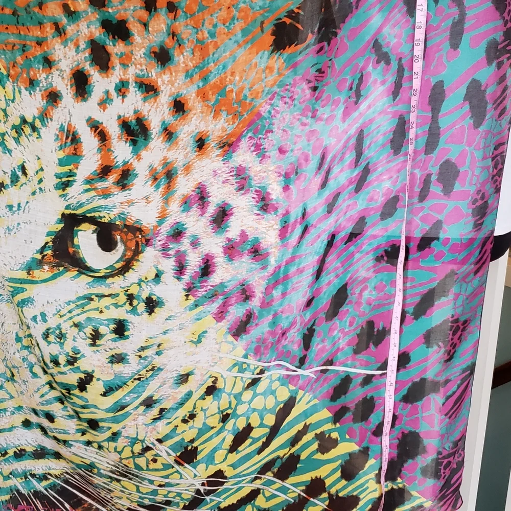 Large Leopard Sillouett Sheer Colorful Shawl Scarf